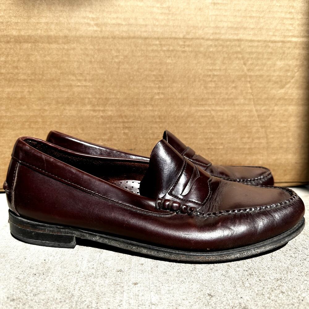 Allen Edmonds Randolph Penny Loafers Stacked Heel Leather Cordovan Burgundy 7.5D - Picture 3 of 9